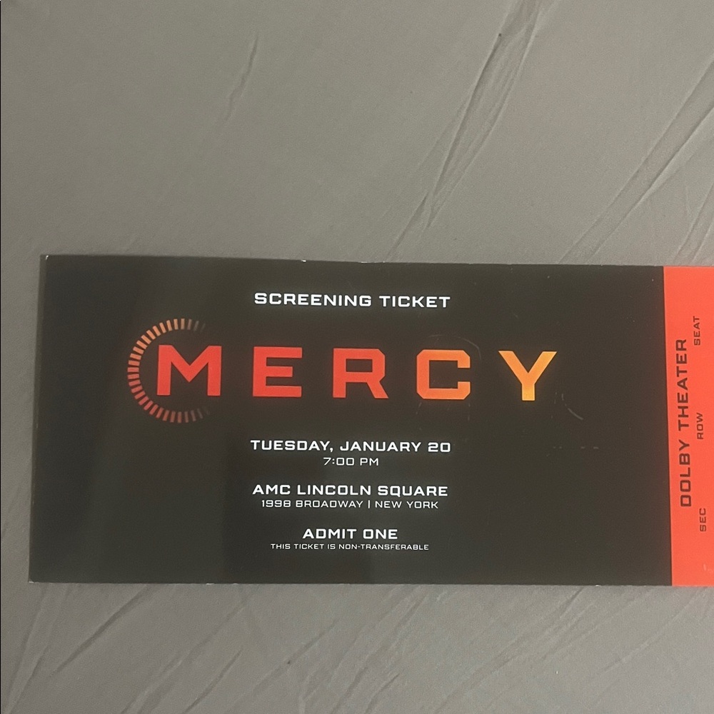 Mercy World Premiere NY Movie Ticket (AI film)